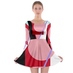 Decorative Geomeric Abstraction Long Sleeve Skater Dress