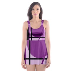 Purple Geometrical Abstraction Skater Dress Swimsuit by Valentinaart