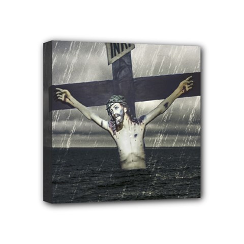 Jesus On The Cross At The Sea Mini Canvas 4  X 4  by dflcprints