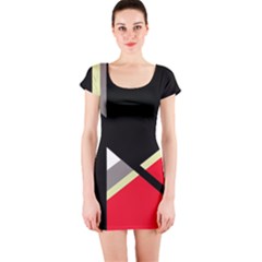 Red And Black Abstraction Short Sleeve Bodycon Dress