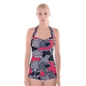 Black, gray and red abstraction Boyleg Halter Swimsuit  View1