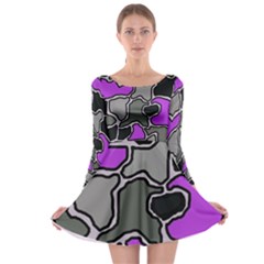 Purple And Gray Abstraction Long Sleeve Skater Dress