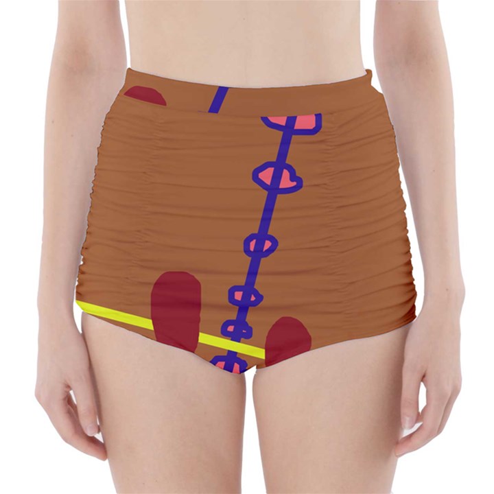 Brown abstraction High-Waisted Bikini Bottoms