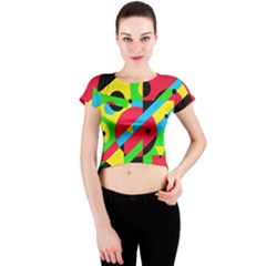 Colorful Geometrical Abstraction Crew Neck Crop Top by Valentinaart