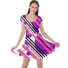 Purple Lines And Circles Cap Sleeve Dresses by Valentinaart