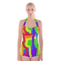 Rainbow abstraction Boyleg Halter Swimsuit  View1