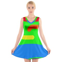 Rainbow abstraction V-Neck Sleeveless Skater Dress