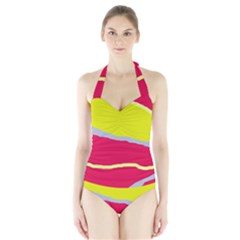 Red And Yellow Design Halter Swimsuit