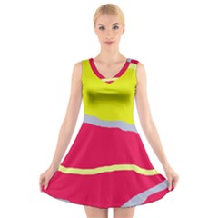 Red And Yellow Design V-neck Sleeveless Skater Dress by Valentinaart