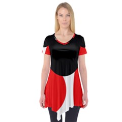 Red, Black And White Short Sleeve Tunic  by Valentinaart