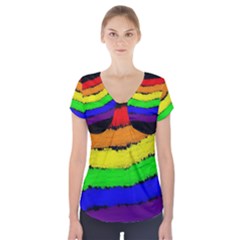 Rainbow Short Sleeve Front Detail Top