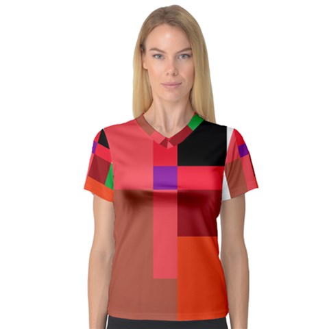 Colorful Abstraction Women s V-neck Sport Mesh Tee by Valentinaart