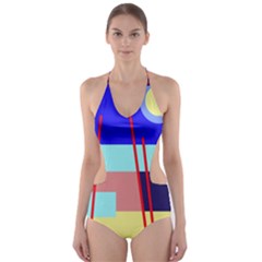 Abstract Landscape Cut-out One Piece Swimsuit by Valentinaart