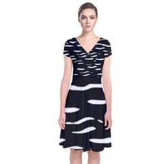 Black and white Short Sleeve Front Wrap Dress