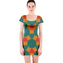 Honeycombs And Triangles Pattern                                                                                       Short Sleeve Bodycon Dress by LalyLauraFLM