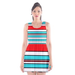 Blue, Red, And White Lines Scoop Neck Skater Dress by Valentinaart