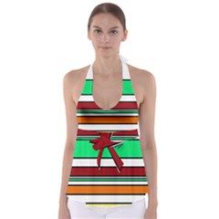 Green, Orange And Yellow Lines Babydoll Tankini Top by Valentinaart