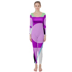 Purple Geometric Design Long Sleeve Catsuit by Valentinaart