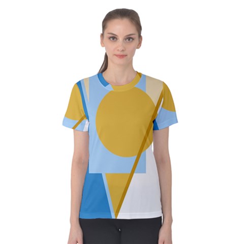 Blue And Yellow Abstract Design Women s Cotton Tee by Valentinaart