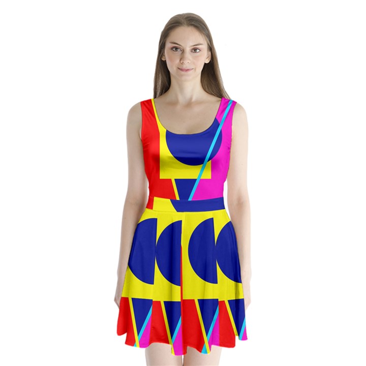 Colorful geometric design Split Back Mini Dress 
