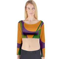 Green And Orange Geometric Design Long Sleeve Crop Top by Valentinaart