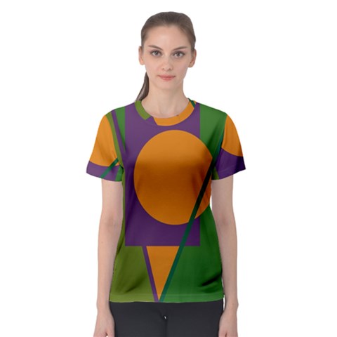 Green And Orange Geometric Design Women s Sport Mesh Tee by Valentinaart