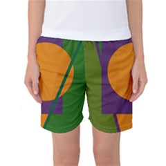 Green And Orange Geometric Design Women s Basketball Shorts by Valentinaart