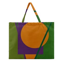 Green And Orange Geometric Design Zipper Large Tote Bag