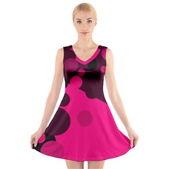 Pink Dots V-neck Sleeveless Skater Dress by Valentinaart