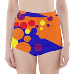 Blue And Orange Dots High-waisted Bikini Bottoms by Valentinaart