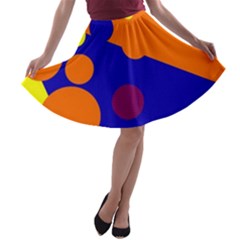 Blue And Orange Dots A-line Skater Skirt by Valentinaart