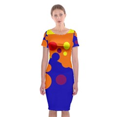 Blue And Orange Dots Classic Short Sleeve Midi Dress by Valentinaart