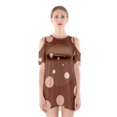 Brown Abstract Design Cutout Shoulder Dress