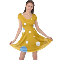 Blue And Yellow Moon Cap Sleeve Dresses