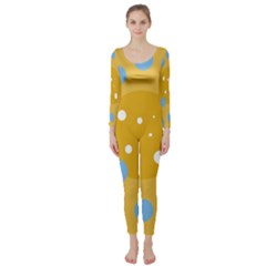 Blue And Yellow Moon Long Sleeve Catsuit by Valentinaart