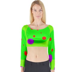 Green And Purple Dots Long Sleeve Crop Top by Valentinaart