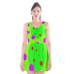 Green And Purple Dots Scoop Neck Skater Dress by Valentinaart