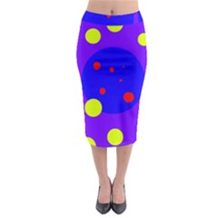 Purple And Yellow Dots Midi Pencil Skirt by Valentinaart