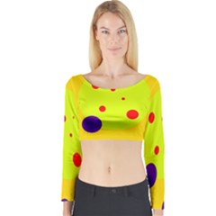 Yellow And Purple Dots Long Sleeve Crop Top by Valentinaart