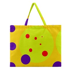 Yellow And Purple Dots Zipper Large Tote Bag by Valentinaart