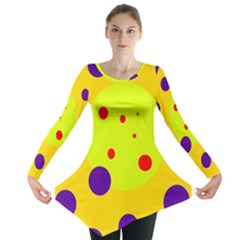 Yellow And Purple Dots Long Sleeve Tunic  by Valentinaart