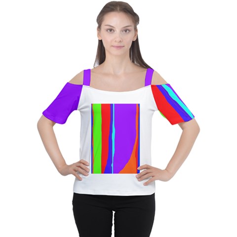 Colorful Decorative Lines Women s Cutout Shoulder Tee by Valentinaart