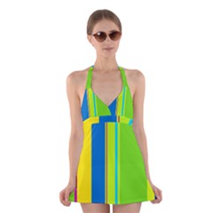 Colorful Lines Halter Swimsuit Dress by Valentinaart