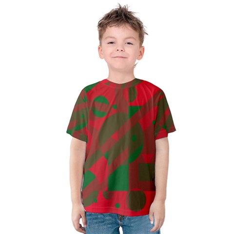 Red And Green Abstract Design Kid s Cotton Tee by Valentinaart