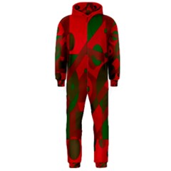 Red And Green Abstract Design Hooded Jumpsuit (men)  by Valentinaart