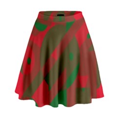 Red And Green Abstract Design High Waist Skirt by Valentinaart