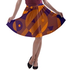 Blue And Orange Abstract Design A-line Skater Skirt by Valentinaart