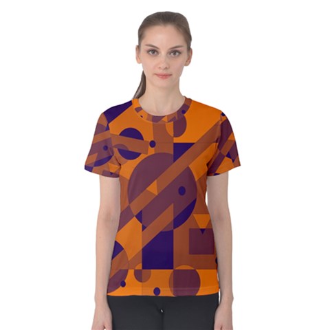 Orange And Blue Abstract Design Women s Cotton Tee by Valentinaart