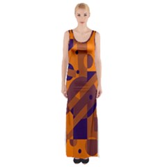 Orange And Blue Abstract Design Maxi Thigh Split Dress by Valentinaart