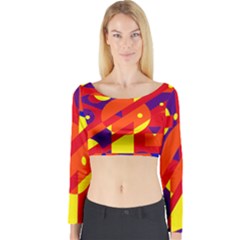 Blue And Orange Abstract Design Long Sleeve Crop Top by Valentinaart